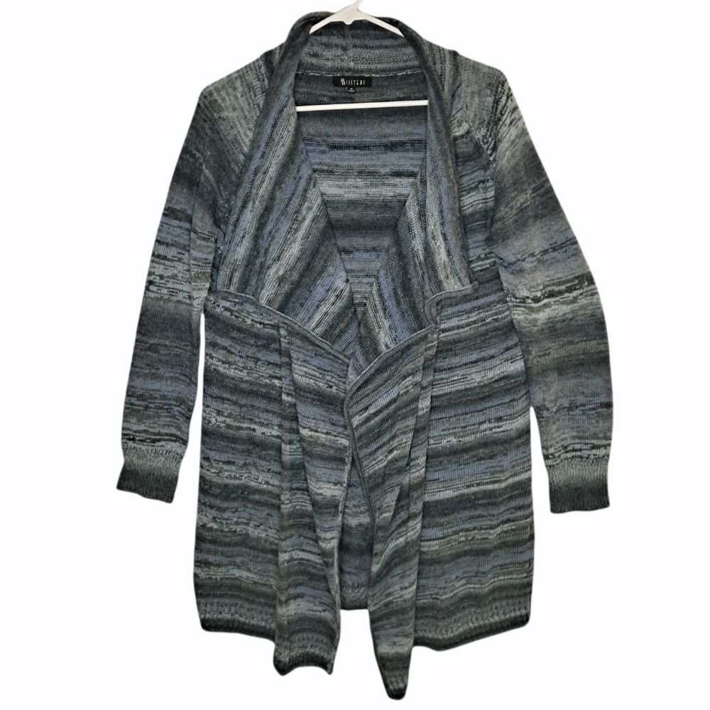 II Sisters Open Front Textured Cardigan Blue Gray Medium